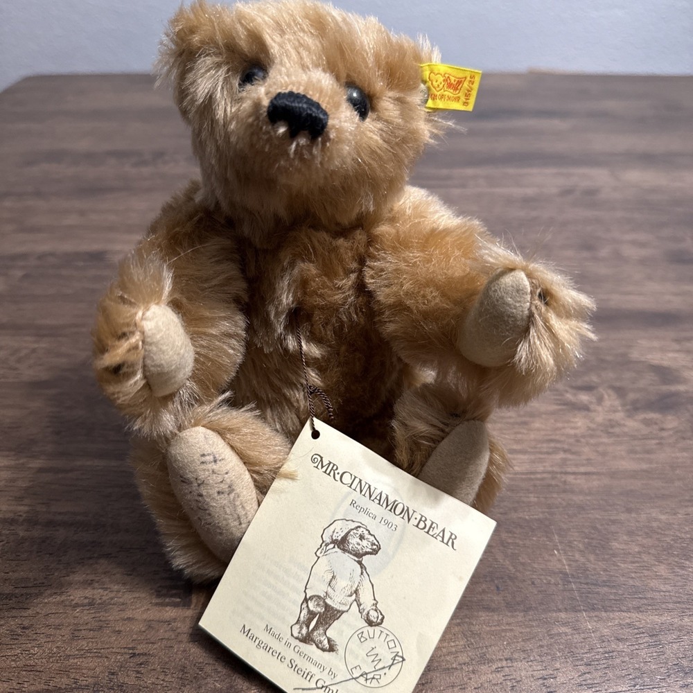Steiff Bear Mr Cinnamon Stuffed Mohair Plush 10" Ear Button Germany Signed